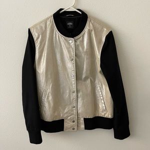 kate spade Saturday Silver Leather Bomber Jacket size Large